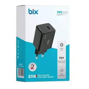BIX BX1P65G-BK 65W ŞARJ ADAPTÖR (TYPE-C) Siyah PPS ÖZELLİKLİ