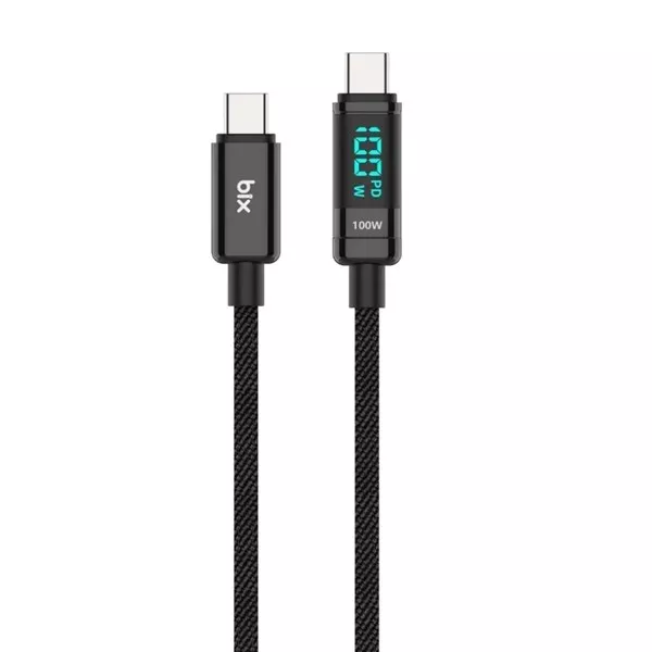 BIX 1metre BX09CC-BK 100w Dijital Ekranlı Şarj Kablosu Siyah