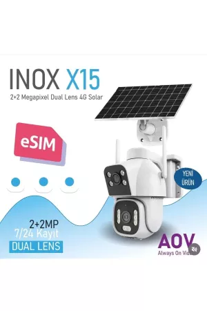 INOX 2+2MP PTZ Speed Dome 3.6mm Kablosuz IP Solar Kamera 4G Sim Kart Destekli X15