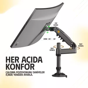 NORTH32" BAYOU H100 Amortisörlü Siyah 2-kollu Monitör Askı Aparatı