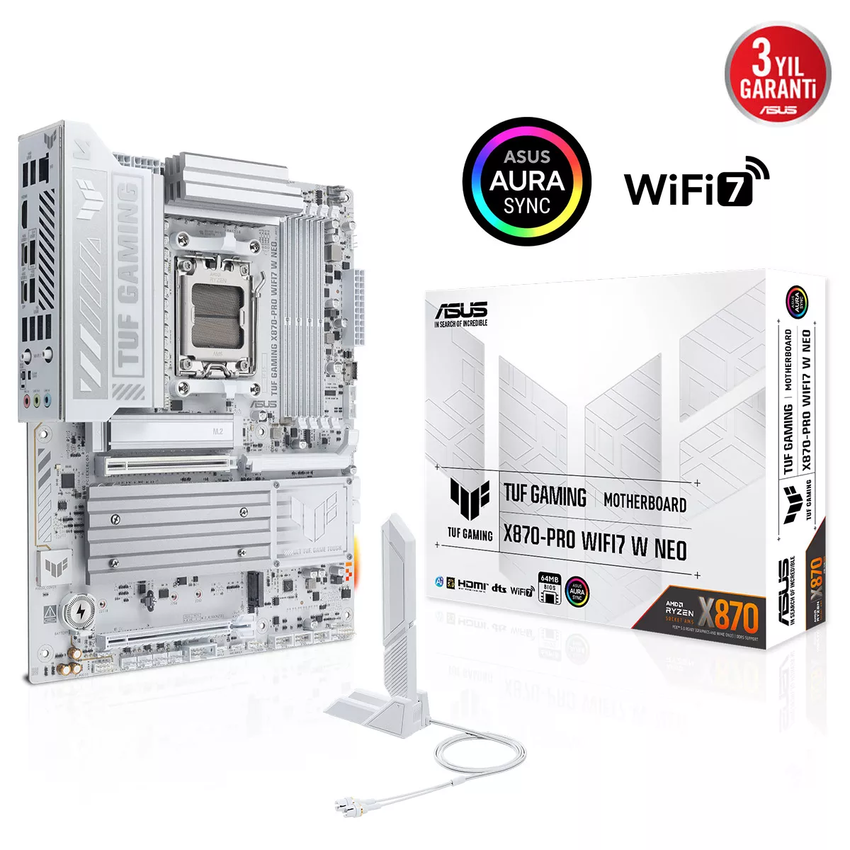 ASUS TUF GAMING X870-PRO WIFI7 W NEO DDR5 HDMI-DP TYPEC PCIE 5.0 AM5 ATX BEYAZ
