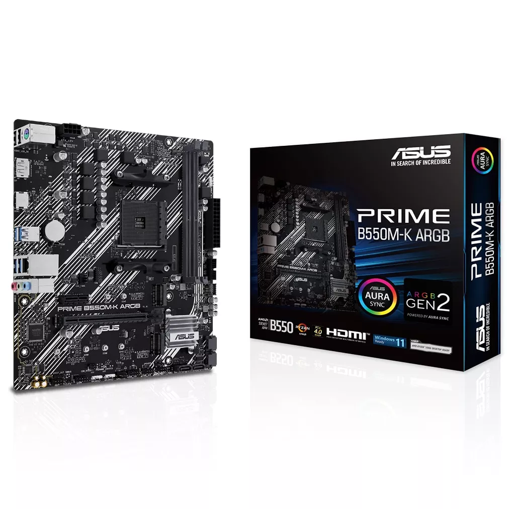 ASUS PRIME B550M-K ARGB DDR4 M2 PCIe NVME HDMI DVI PCIe 16X v4.0 AM4 mATX