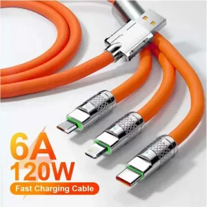 PL-8836 3-İN-1 120W 6A USB TO TYPE-C,MİCRO,İPHONE ŞARJ SİYAH