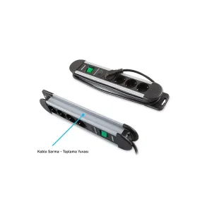 S-LINK Swapp SPGKS03, 3 Soket, Akım Korumalı Priz, 1.5Mt Kablo, 900 Joule (Gri) %100 Bakır