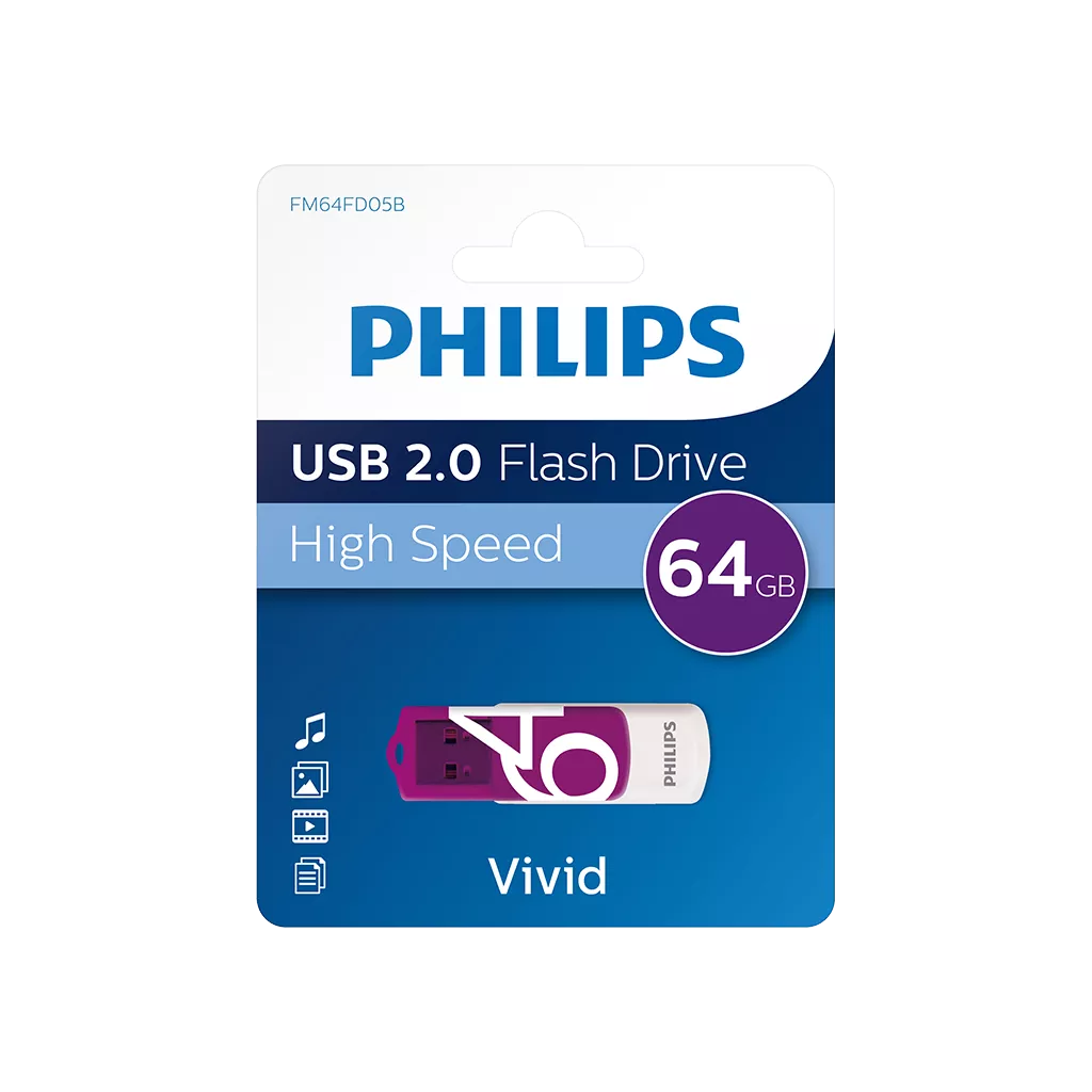 PHILIPS 64GB USB 2.0 Vivid FM64FD05B/00 Mor Taşınabilir Bellek