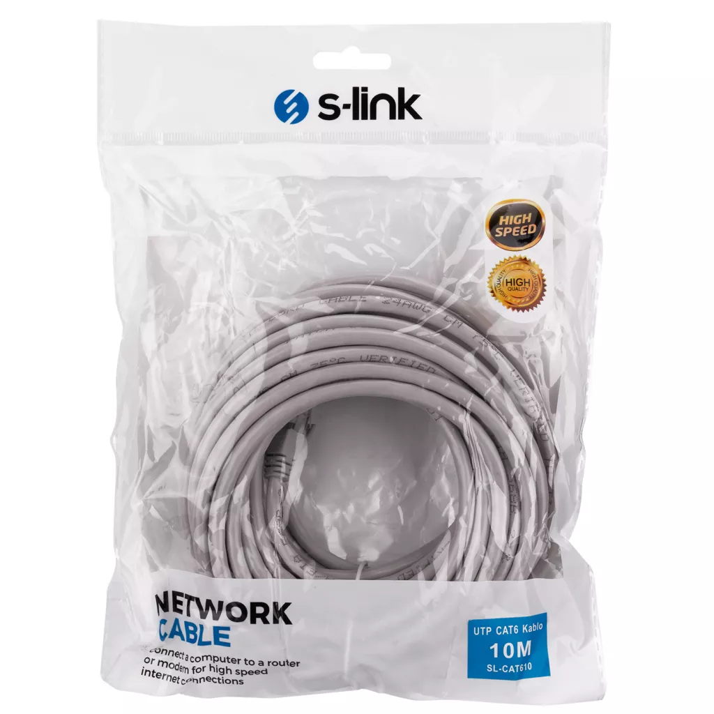 S-LINK SL-CAT610, CAT6, Patch, 10Mt, Kablo (Gri)