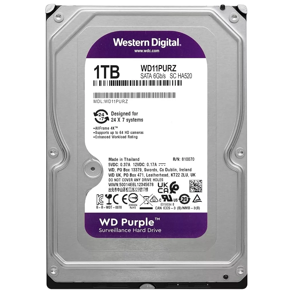 WD 1TB PURPLE WD11PURZ 64MB 5400RPM SATA-3 GÜVENLİK DİSKİ