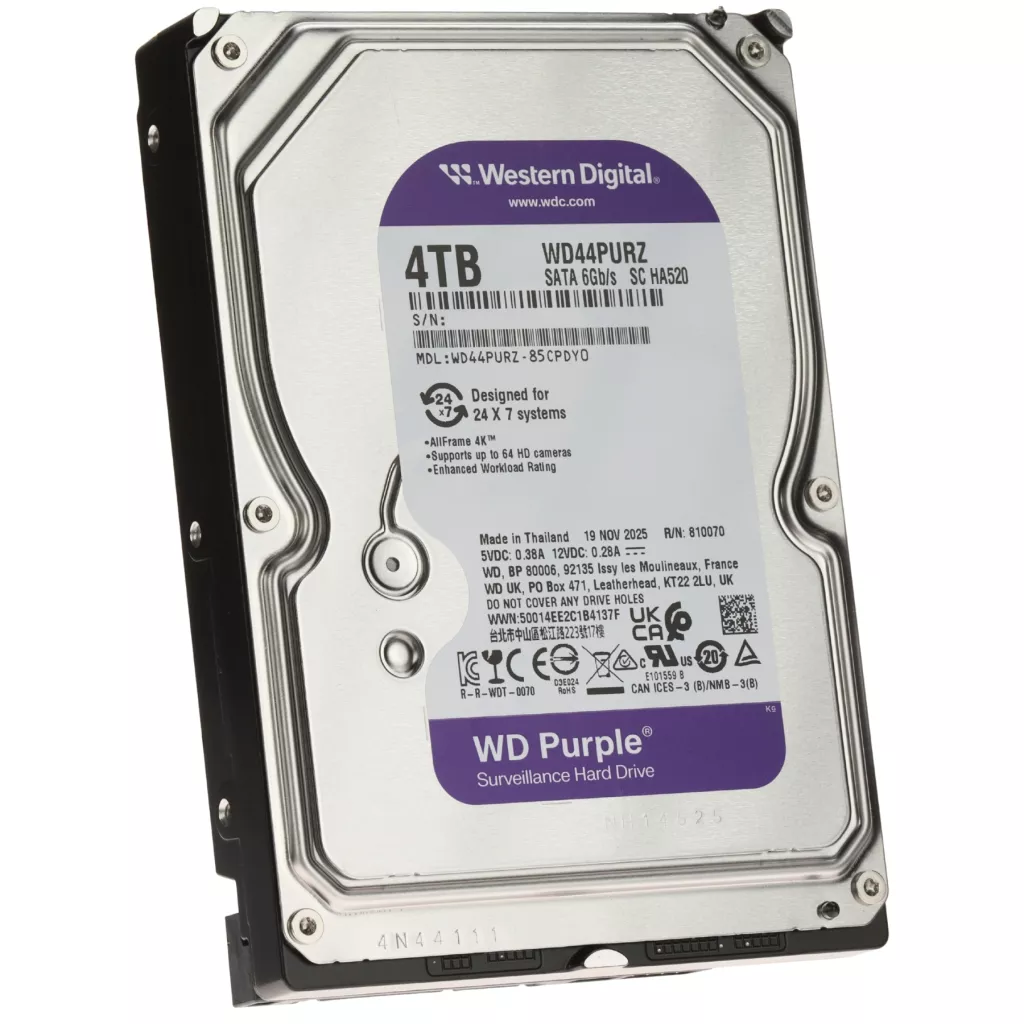 WD PURPLE 4TB 5400RPM 128MB SATA3 WD44PURZ 7/24 HDD RESMİ DİSTİ GARANTİLİ