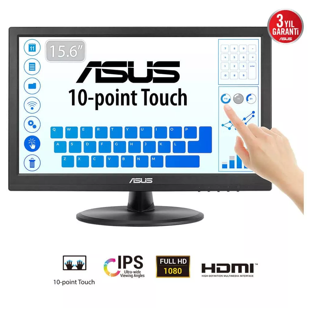 ASUS 15.6" IPS Dokunmatik VT169HE 5ms 60Hz HDMI Taşınabilir Monitör 1920x1080 / 90LM09V1-B01170