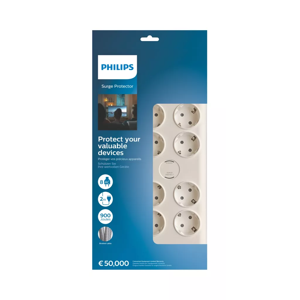 PHILIPS 8-li SPN7080WA/62 900 Joules Akım Koruma Prizi Beyaz