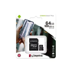 KINGSTON SDCS2/64GB, CANVAS, V10, CL10, 100Mb/s, MicroSD Kart Bellek (SD Adaptörlü)