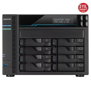 ASUSTOR 8diskli Atom QC-8GB RAM-2-10Gbe Nas Server AS6508T