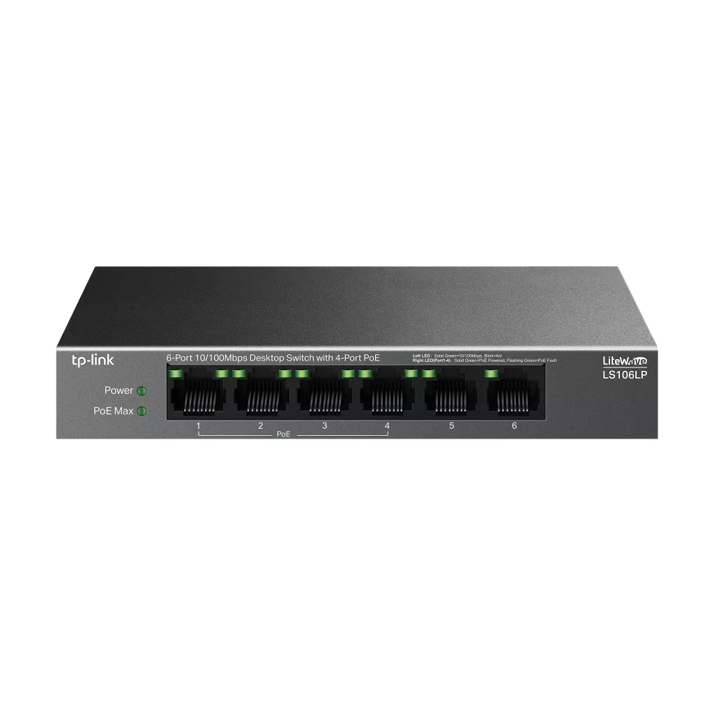 TP-LINK 6port 41w 4port PoE 10/100 Yönetilemez Switch LS106LP