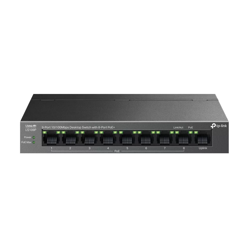 TP-LINK LS109P 9 PORT 10/100 8 PORT POE+ YONETILEMEZ DESKTOP SWITCH METAL KASA