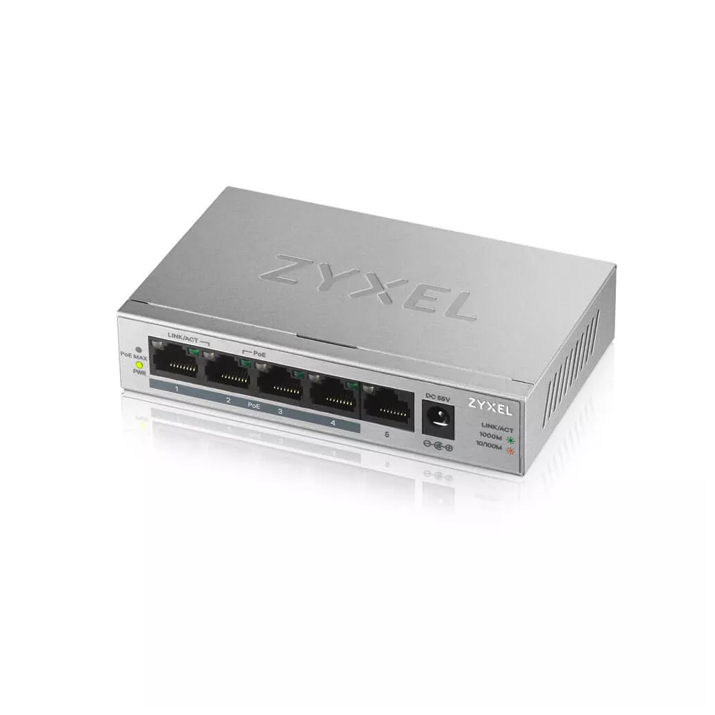 ZyXEL 5port PoE 4port 60w Gigabit Yönetilemez Switch GS-1005HP