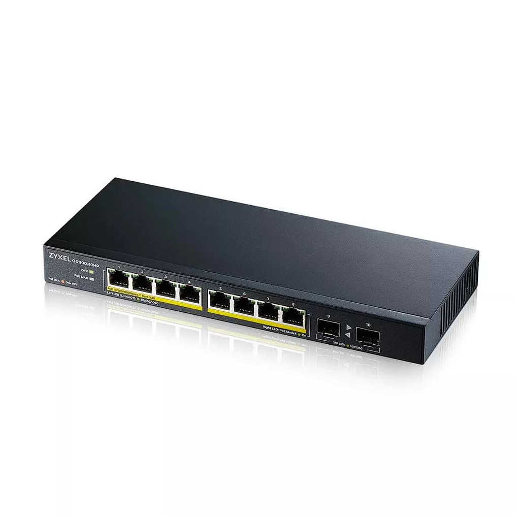 ZyXEL 8port PoE 130w 2-SFP Gigabit Yönetilemez Switch GS1100-10HP