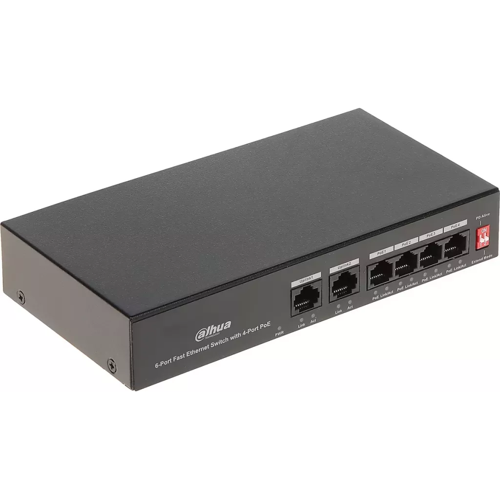 DAHUA 6port 36w 4port PoE PFS3006-4ET-36 10/100 2X-UPLINK Yönetilemez Switch  