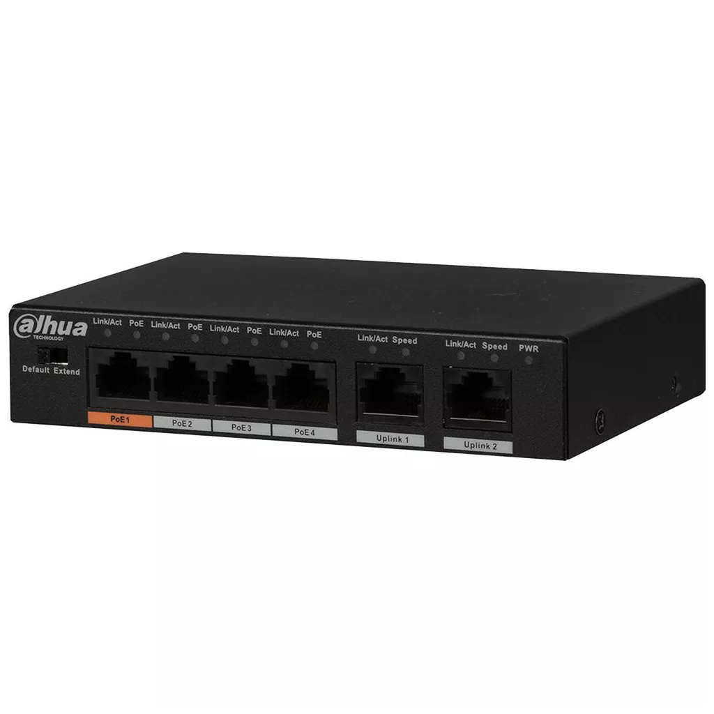 DAHUA 6port-4port PoE 60w 2-Uplink 10/100 Yönetilemez Switch PFS3006-4ET-60-V2