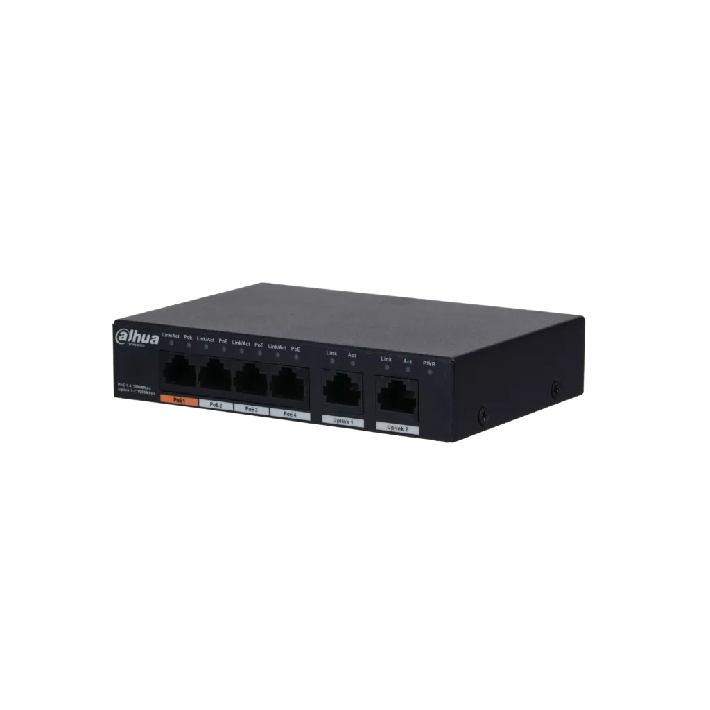 DAHUA 6port 60w 4port PoE 2-Uplink Gigabit Yönetilemez Switch PFS3006-4GT-60-V2