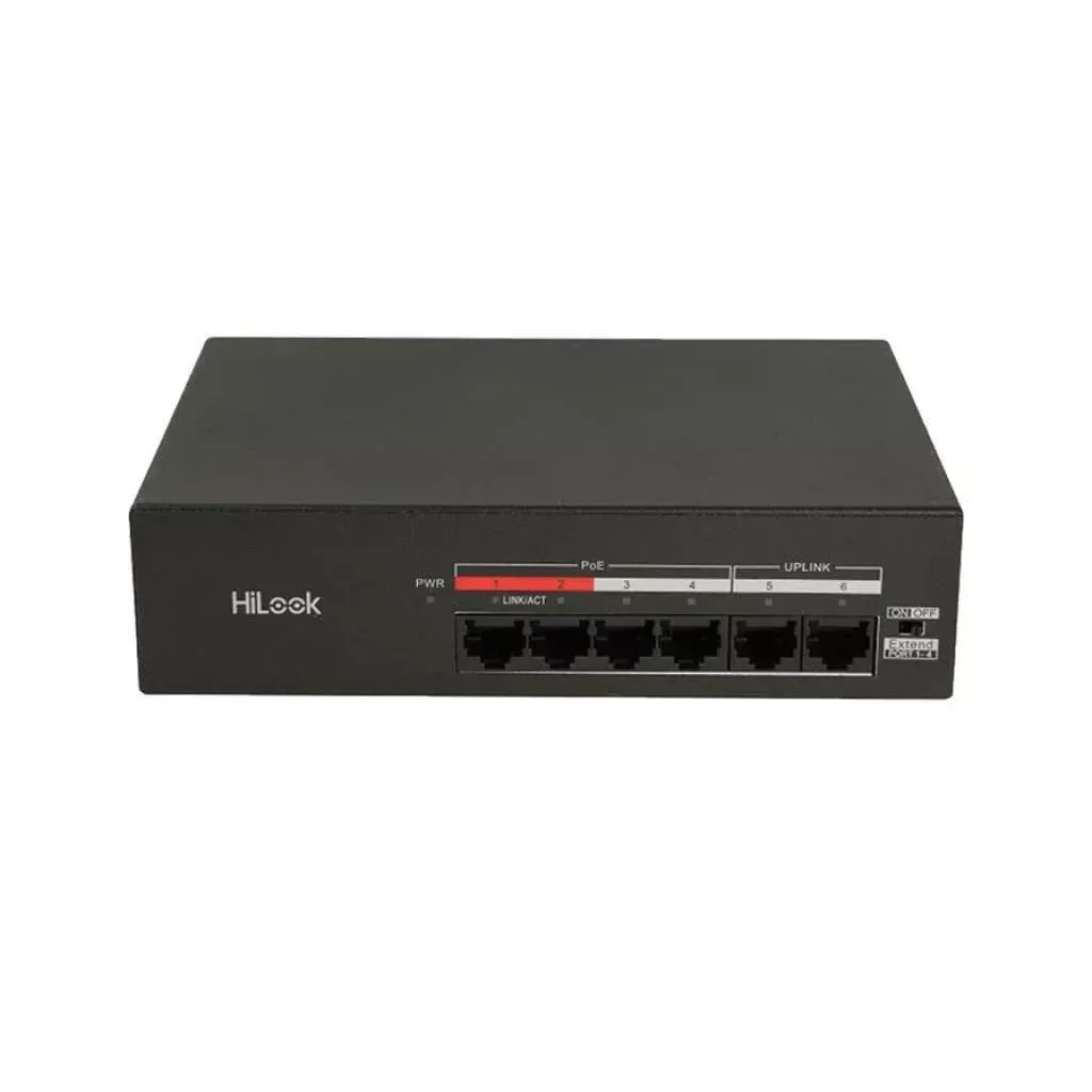 HILOOK NS-0106MP-35(B), 4 Port, Megabit, PoE 35W, 2 Port Megabit Uplink, Yönetilemez, Masaüstü Switch
