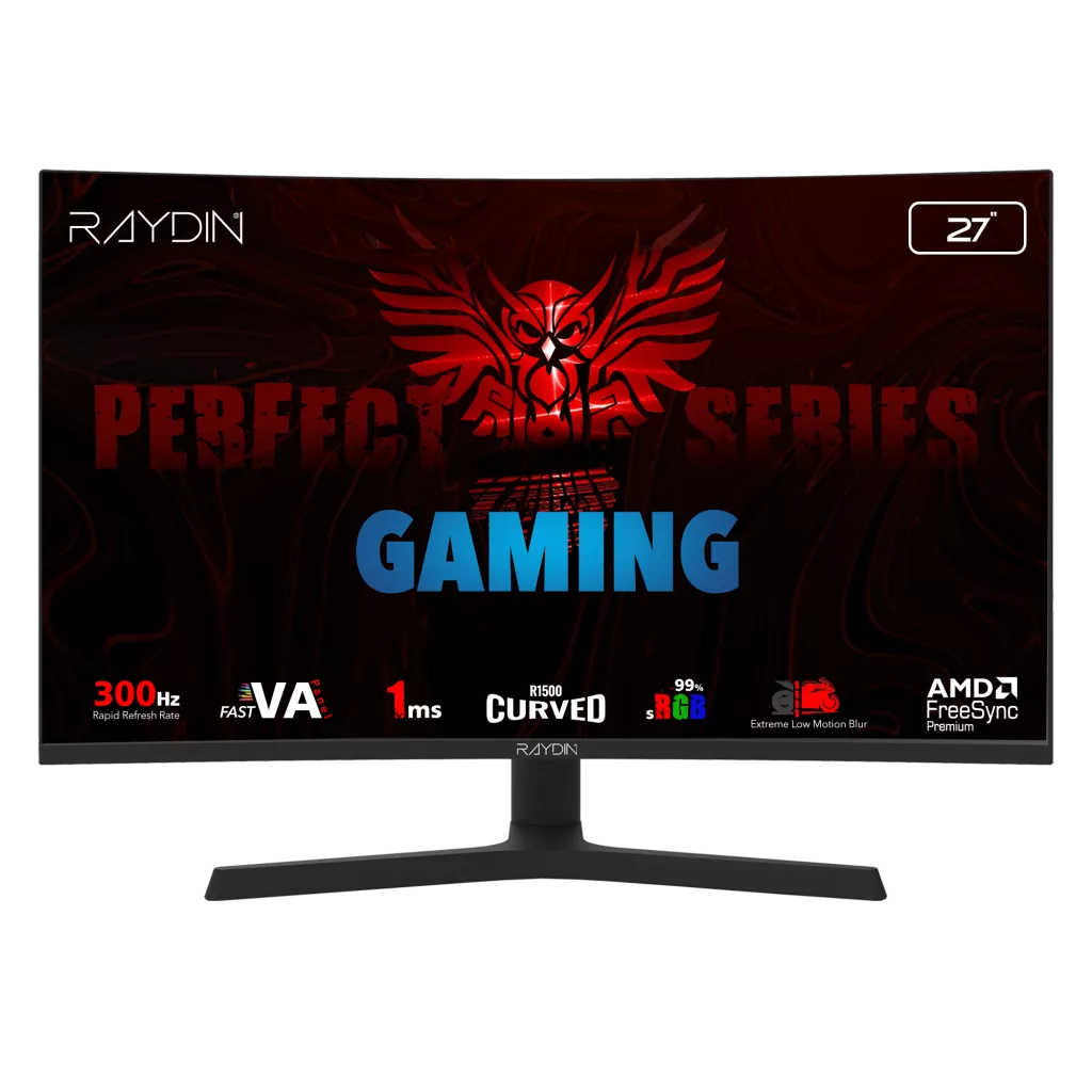 RAYDIN EG27RFA-300HZ, 27", 1ms, 300Hz, Full HD, 350 nits, 2xHDMI, DP, Hoparlör, VA LED, R1500 Curved, Yükseklik Ayarlı Ayak, Frameless, FreeSync Gaming Monitör