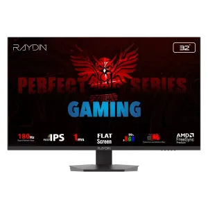 RAYDIN EG32EQI-180HZ, 31.5", 1ms, 180Hz, 2K Quad 350 nits, HD, 2xHDMI, DP, Hoparlör, IPS LED, Flat, Frameless, FreeSync Gaming Monitör