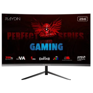 RAYDIN MM24RFA-200HZ, 23.6", 1ms, 200Hz, Full HD, 300 nits, HDMI, DP, Hoparlör, VA LED, R1650 Curved, Frameless, FreeSync Gaming Monitör