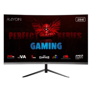 RAYDIN MM24RFA-240HZ, 23.6", 1ms, 240Hz, Full HD, 300 nits, HDMI, DP, Hoparlör, VA LED, R1650 Curved, Frameless, FreeSync Gaming Monitör