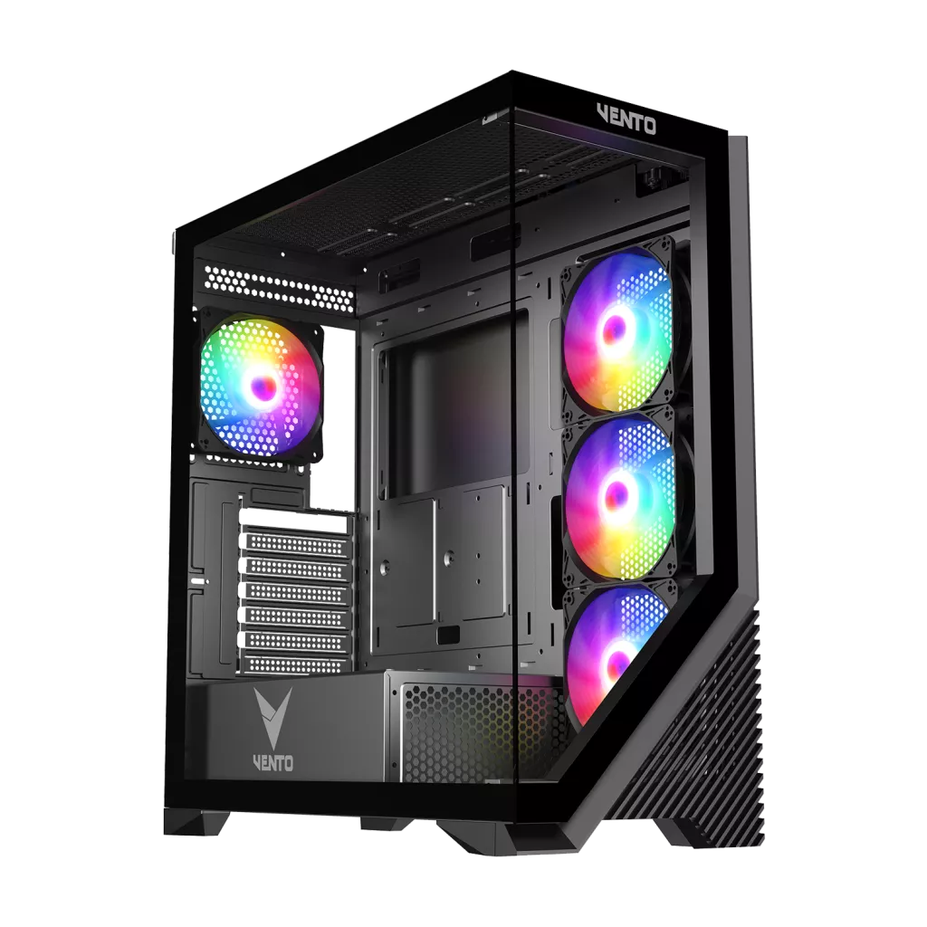 VENTO VG4202FL 850W 80+ BR GEN5 4x12CM RGB FAN E-ATX TEMPERLİ CAM 2xUSB2.0/1xUSB3.0 SİYAH GAMING KASA