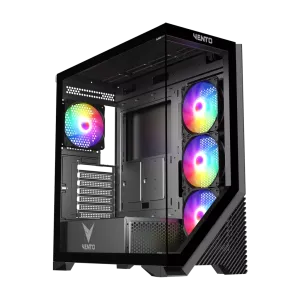 VENTO VG4202FL 850W 80+ BR GEN5 4x12CM RGB FAN E-ATX TEMPERLİ CAM 2xUSB2.0/1xUSB3.0 SİYAH GAMING KASA